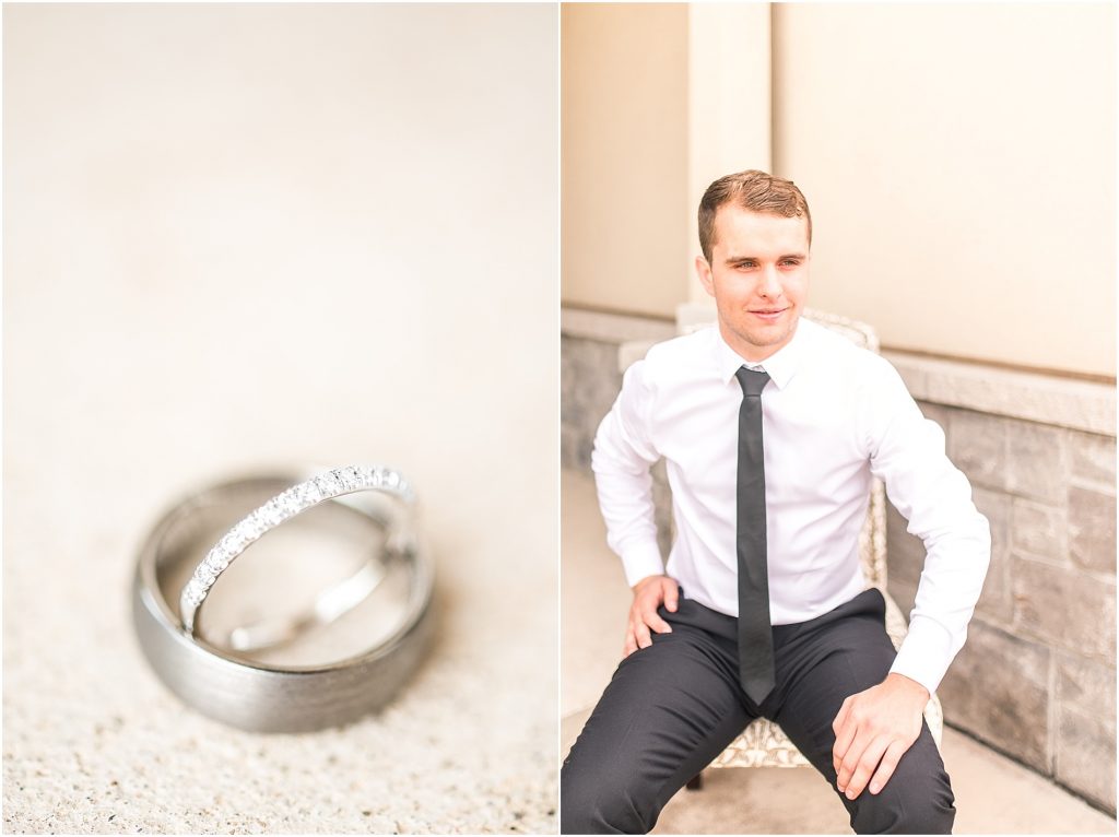 Wedding Rings and Groom sitting