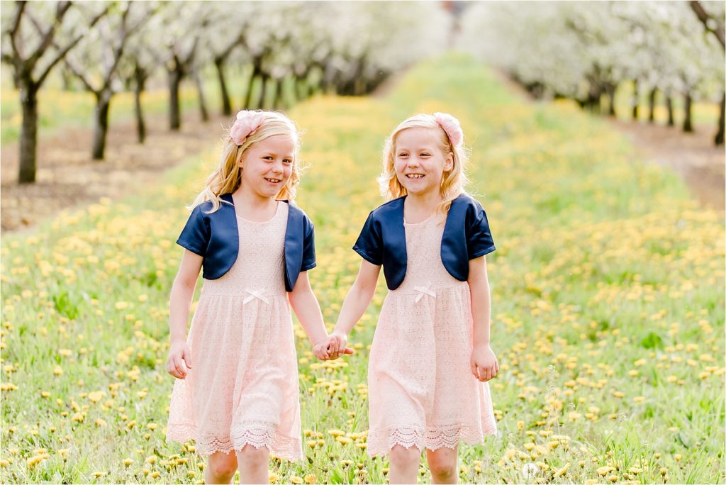 Cherry orchard twins walking