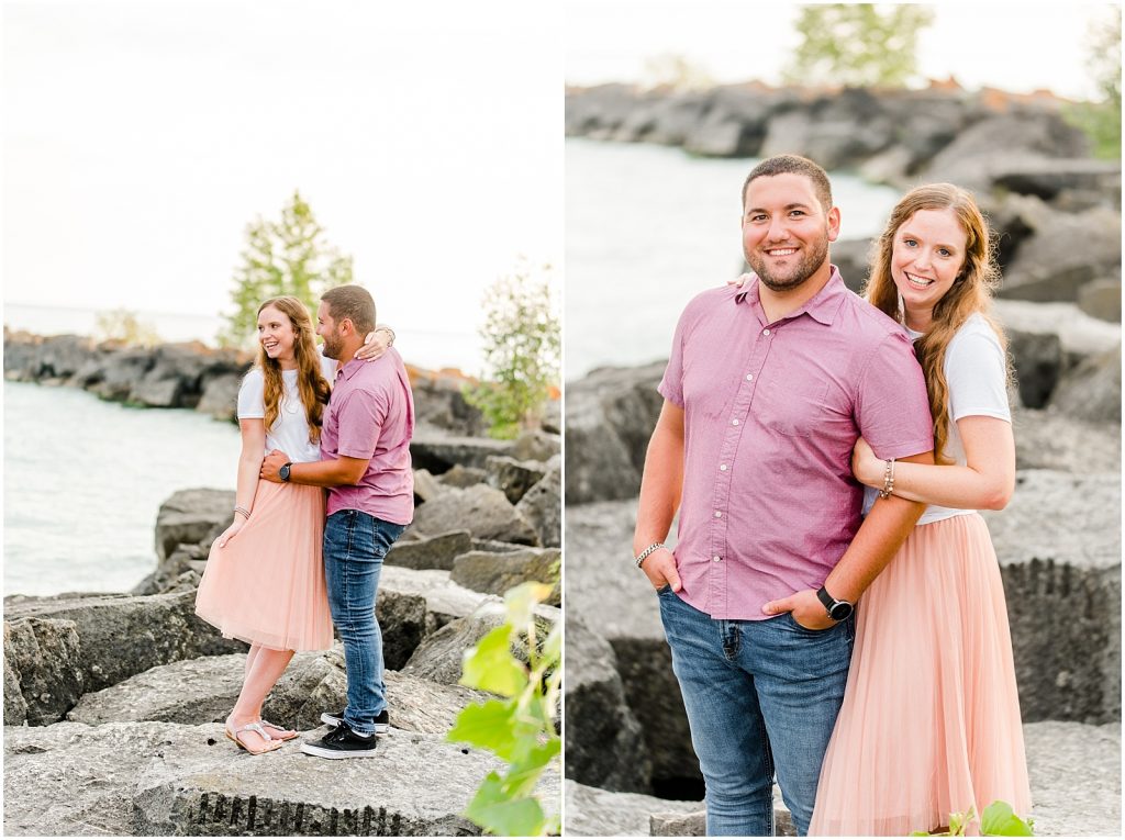 engaged couple fiancé engagement session beach port burwell ontario