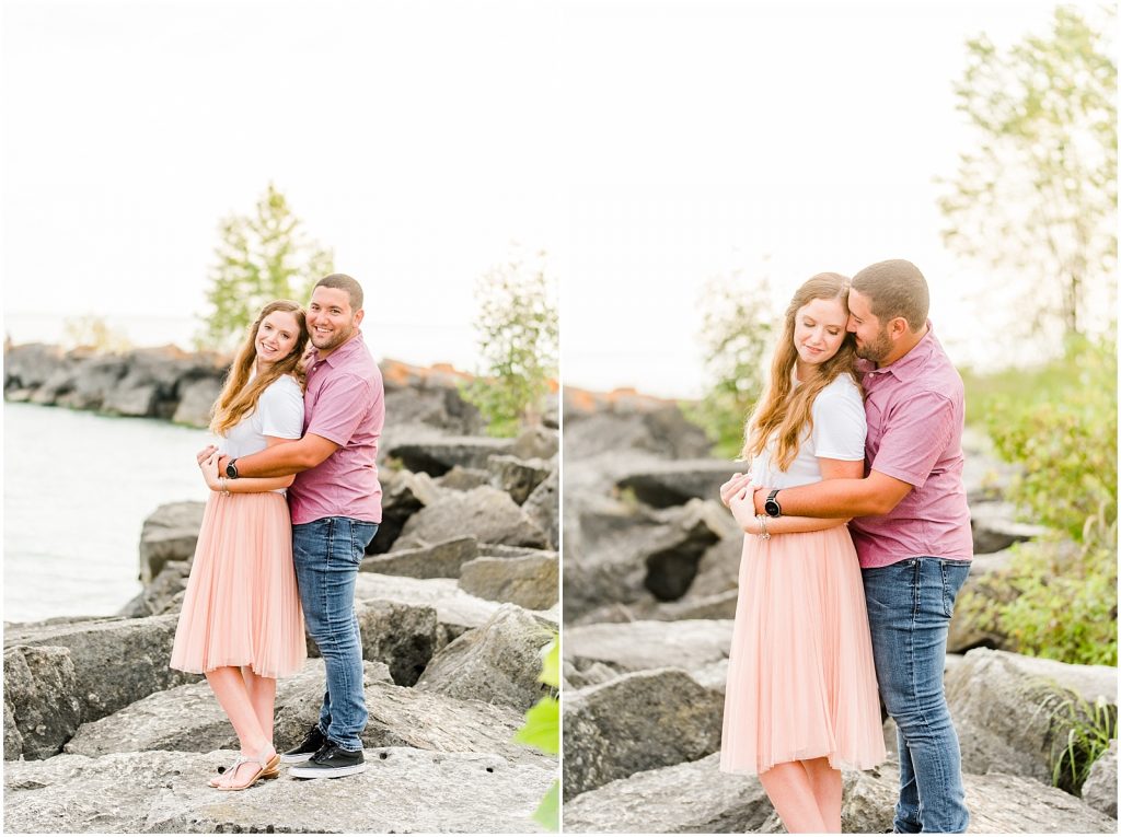 engaged couple fiancé engagement session beach port burwell ontario