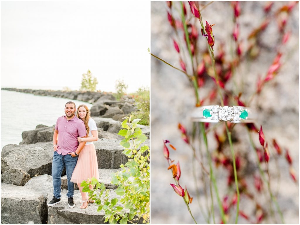 engaged couple fiancé engagement session beach port burwell ontario