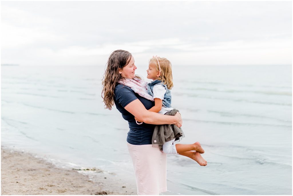 lake erie long point beach family session mother daughter girl by water