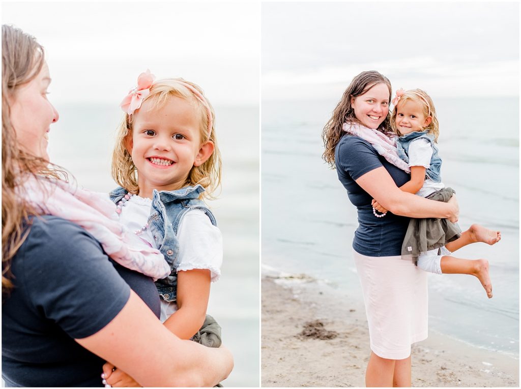 lake erie long point beach family session mother daughter girl by water