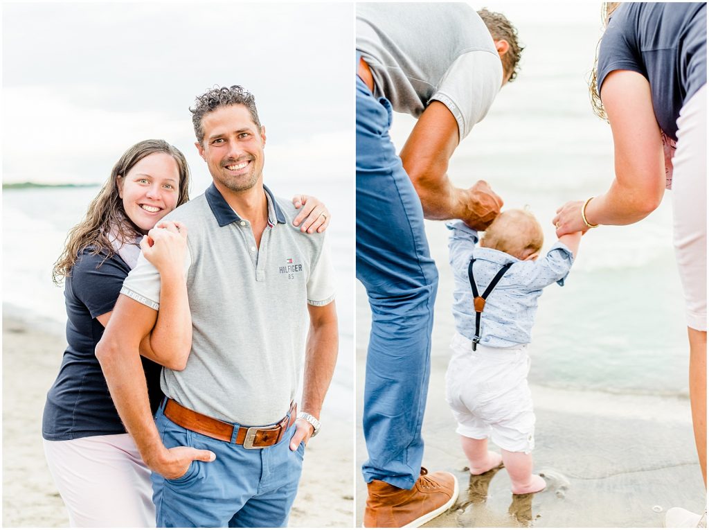 lake erie long point beach family session baby boy in water husband wife father mother