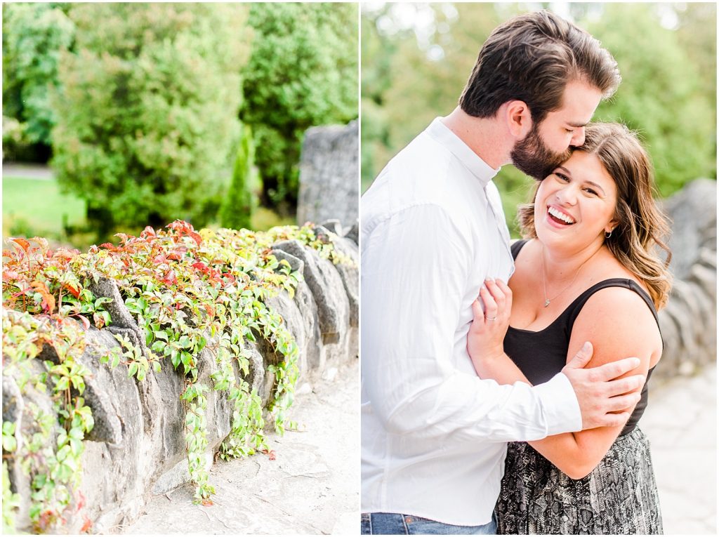 Spencer Gorge Engagement Session couple snuggling on bridge and bridge detail shot