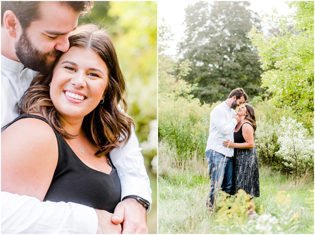 Spencer Gorge Engagement Session couple snuggling in goldenrod