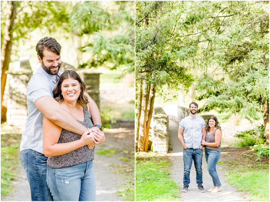 Spencer Gorge Engagement Session couple in front of bridge