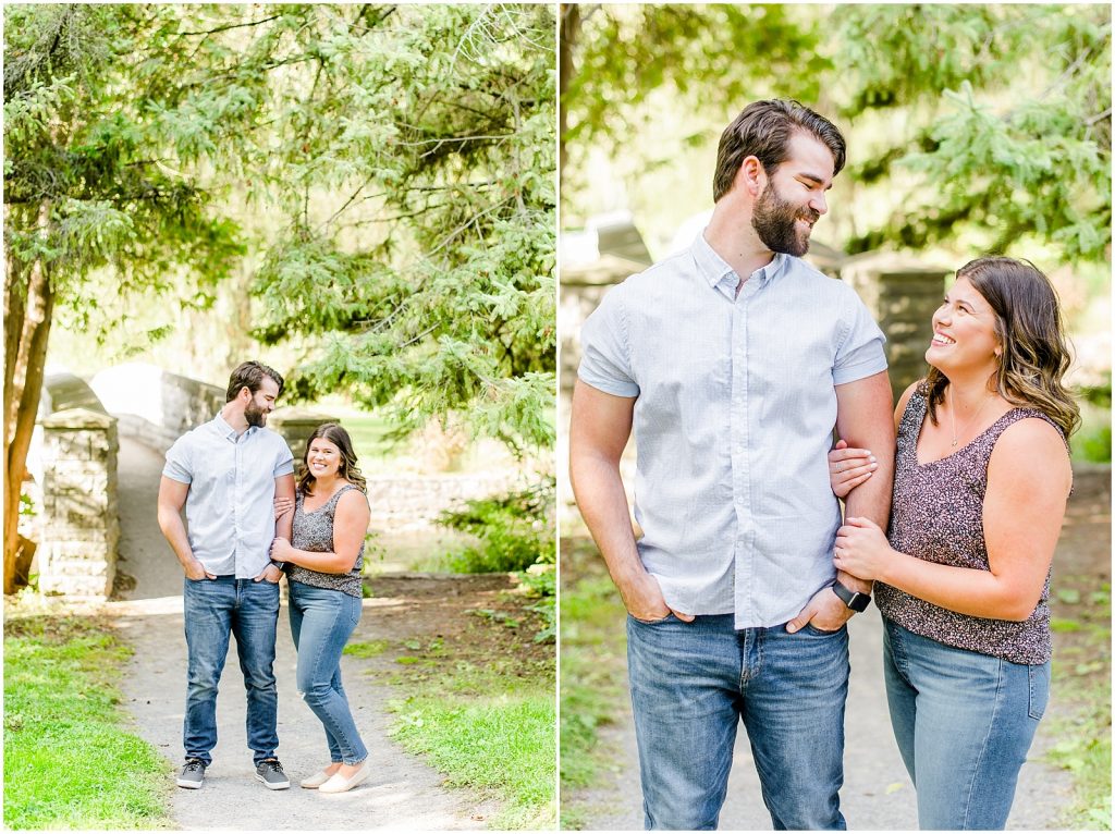 Spencer Gorge Engagement Session couple in front of bridge