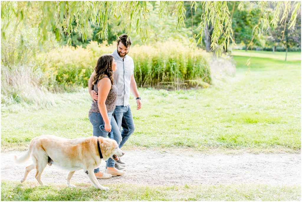 Spencer Gorge Engagement Session couple walking with dog