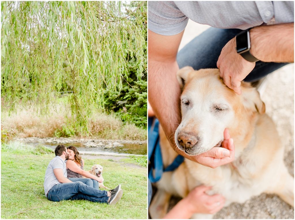 Spencer Gorge Engagement Session couple snuggling with dog