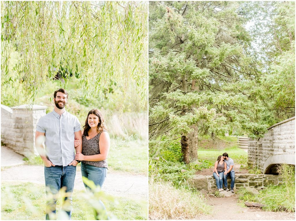 Spencer Gorge Engagement Session couple sitting at the Grand River bank