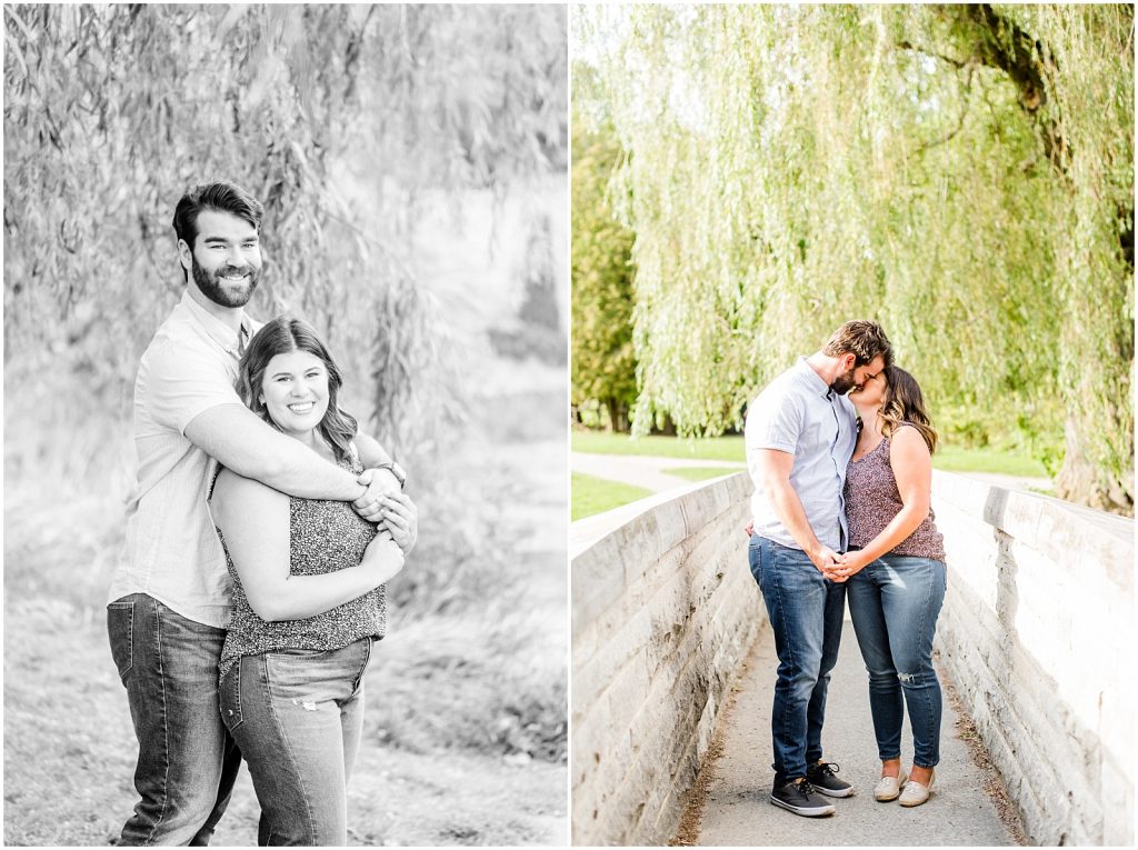 Spencer Gorge Engagement Session couple walking on bridge