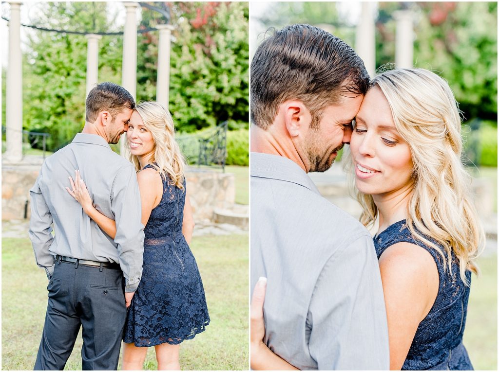 whistling gardens engagement session fiance couple snuggling