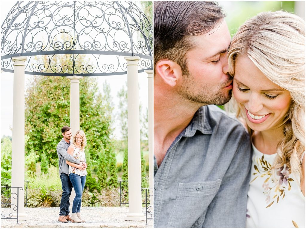 whistling gardens engagement session fiance couple snuggling