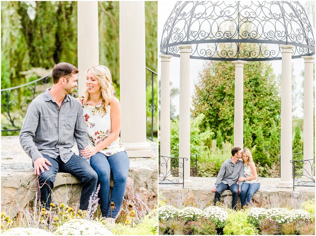 whistling gardens engagement session fiance couple sitting