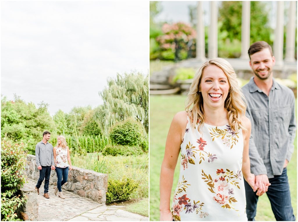 whistling gardens engagement session fiance couple walking