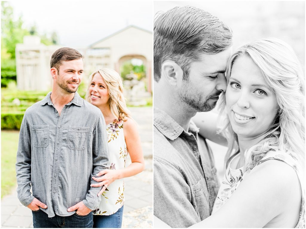 whistling gardens engagement session fiance couple snuggling