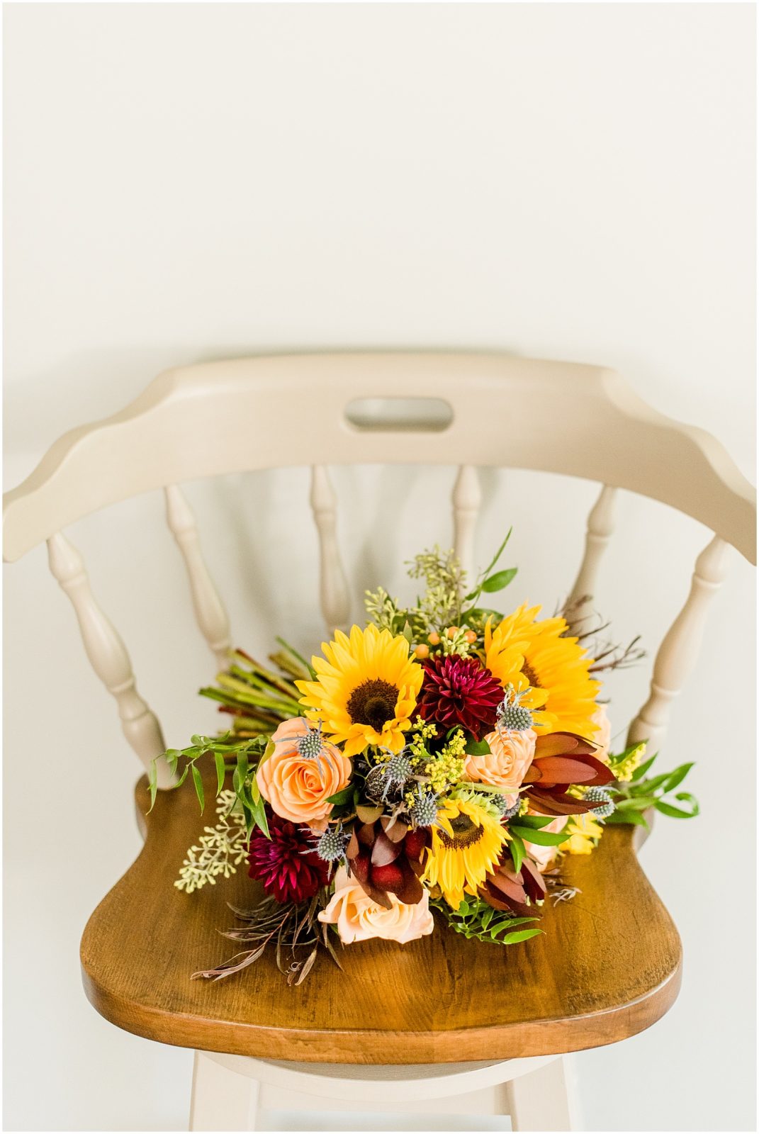 St. Mary's Countryside Wedding bouquet on chairs