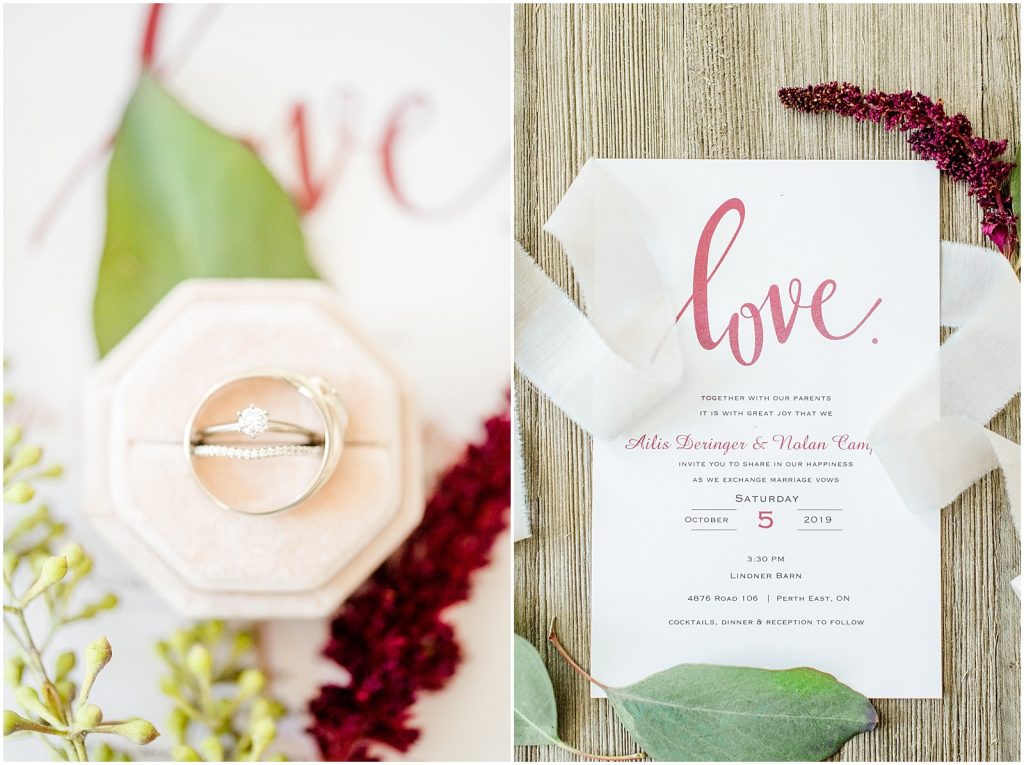 St. Mary's Countryside Wedding ring details and invitation