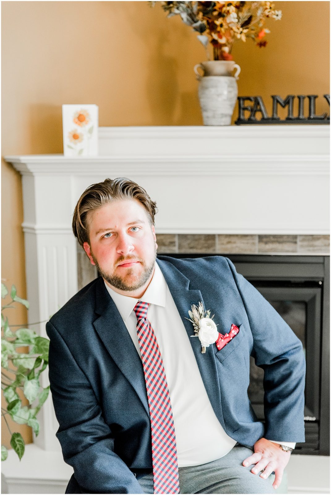 St. Mary's Countryside Wedding groom sitting on chair