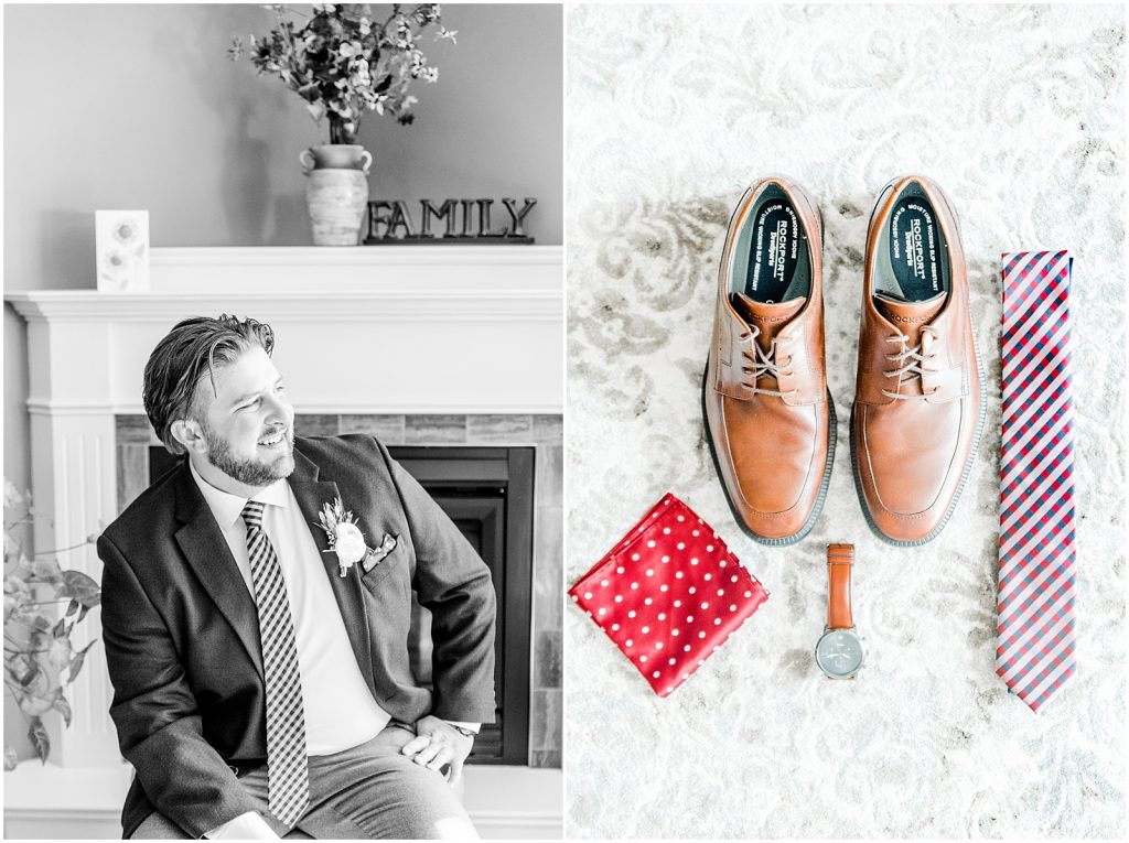 St. Mary's Countryside Wedding groom laughing out window details