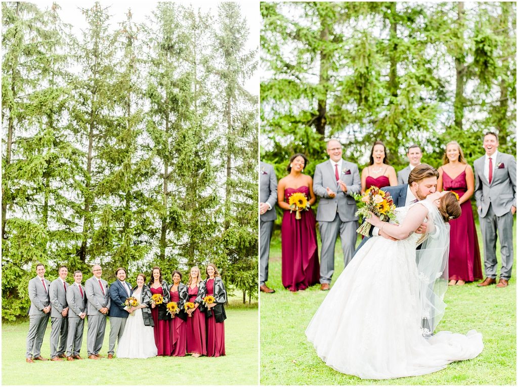 St. Mary's Countryside Wedding bride and groom kissing in front of bridal party