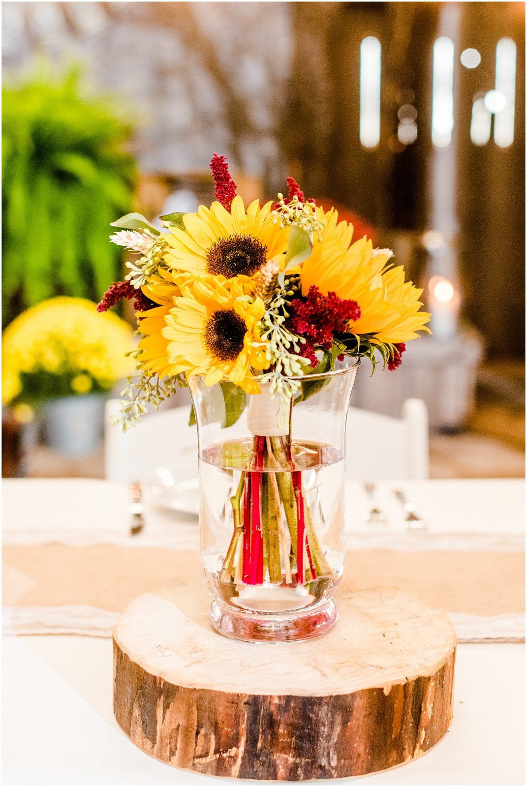 St. Mary's Countryside Wedding reception details flowers sunflowers fall on table