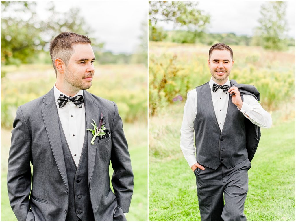 firerock golf course wedding groom walking with jacket over shoulder