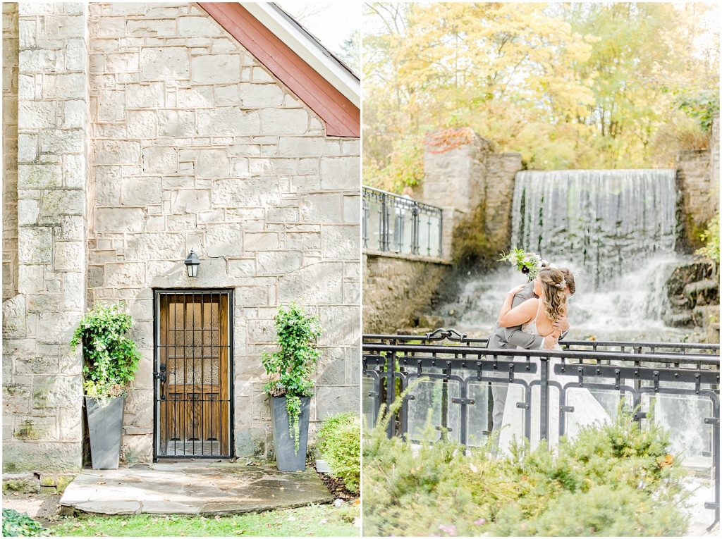 A Sunny Autumn Ancaster Mill Wedding Bride & Groom First Look