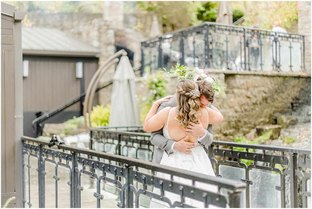 A Sunny Autumn Ancaster Mill Wedding Bride & Groom First Look