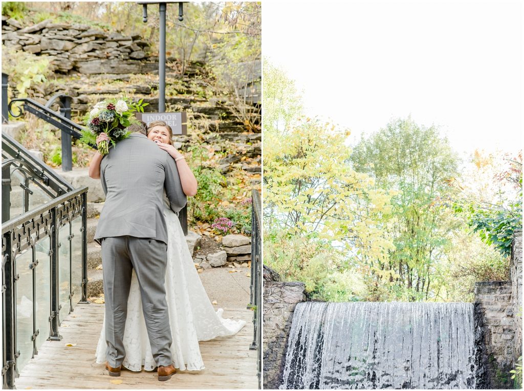 A Sunny Autumn Ancaster Mill Wedding Bride & Groom First Look