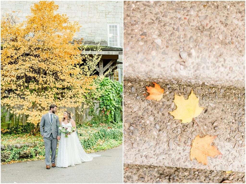 A Sunny Autumn Ancaster Mill Wedding Bride & Groom