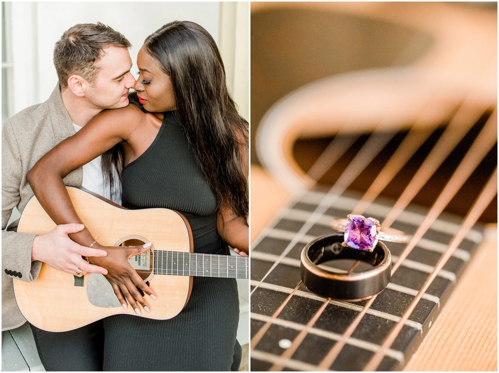 Hamilton engagement session biracial couple modern guitar music