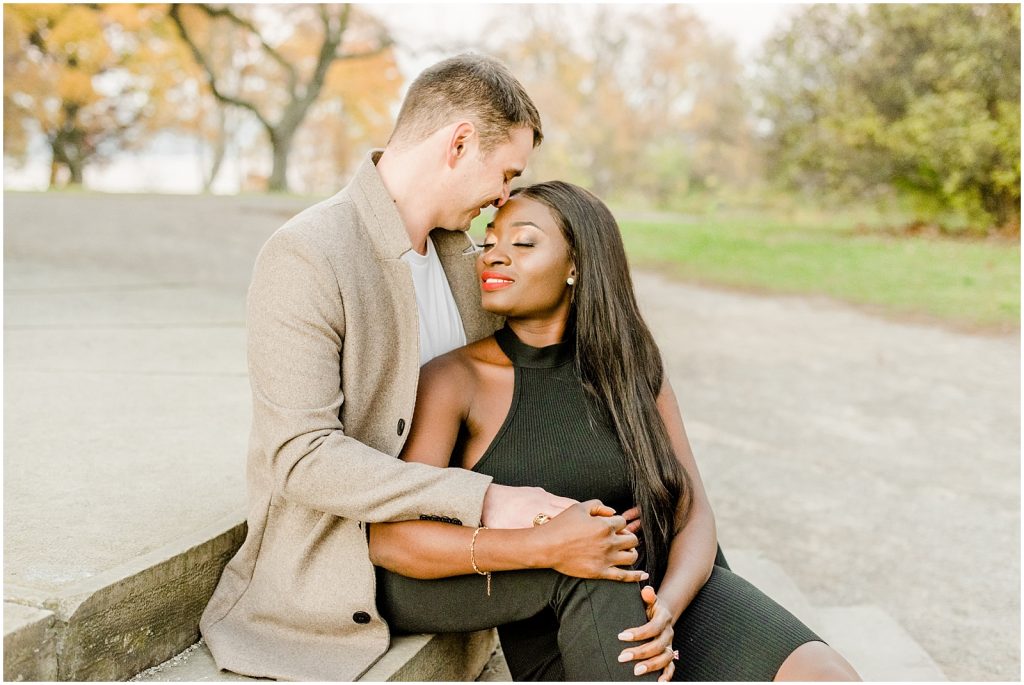 Hamilton engagement session biracial couple modern