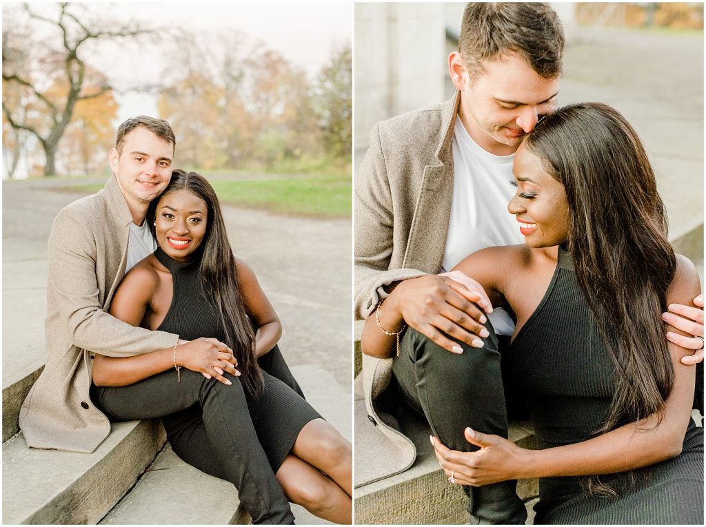 Hamilton engagement session biracial couple modern