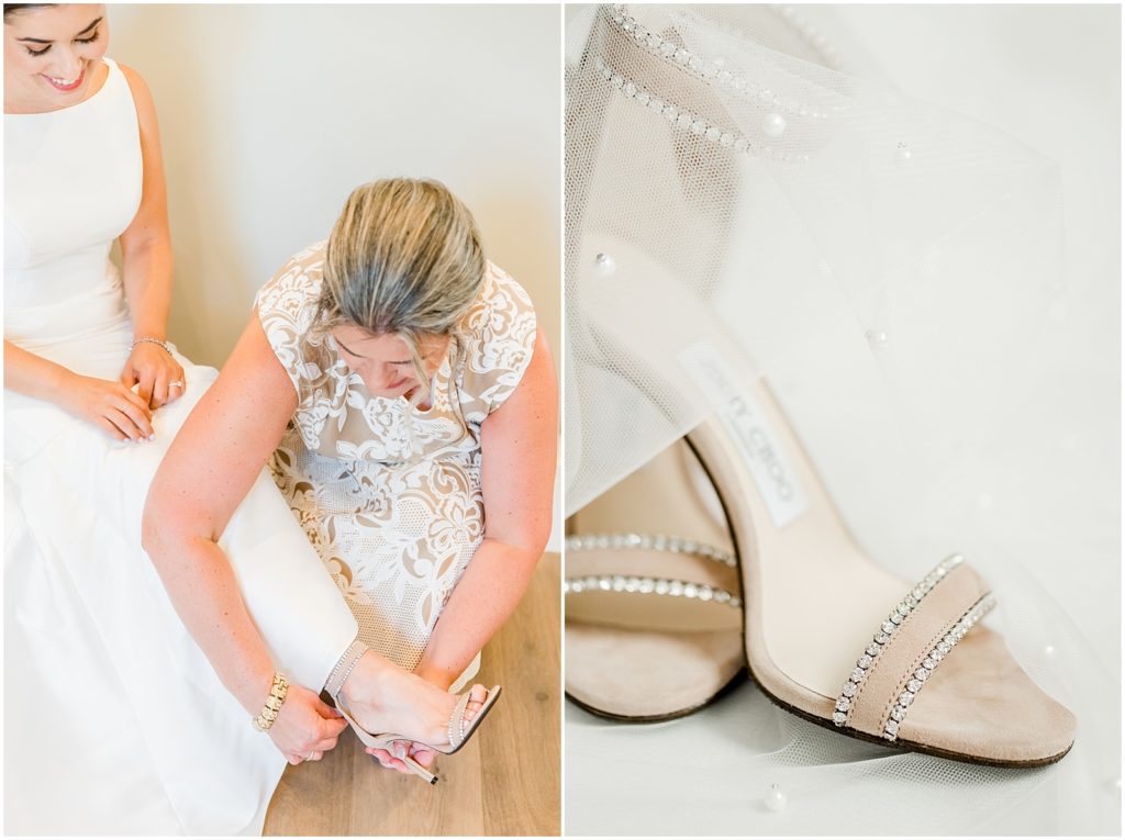 Burnaby Vancouver Wedding Bride and mother putting her shoes on