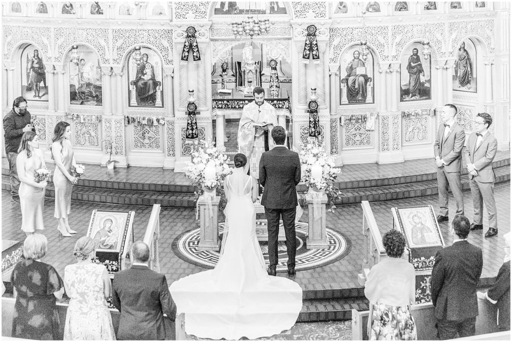 Burnaby Vancouver Wedding Black and white image of the couple from the balcony