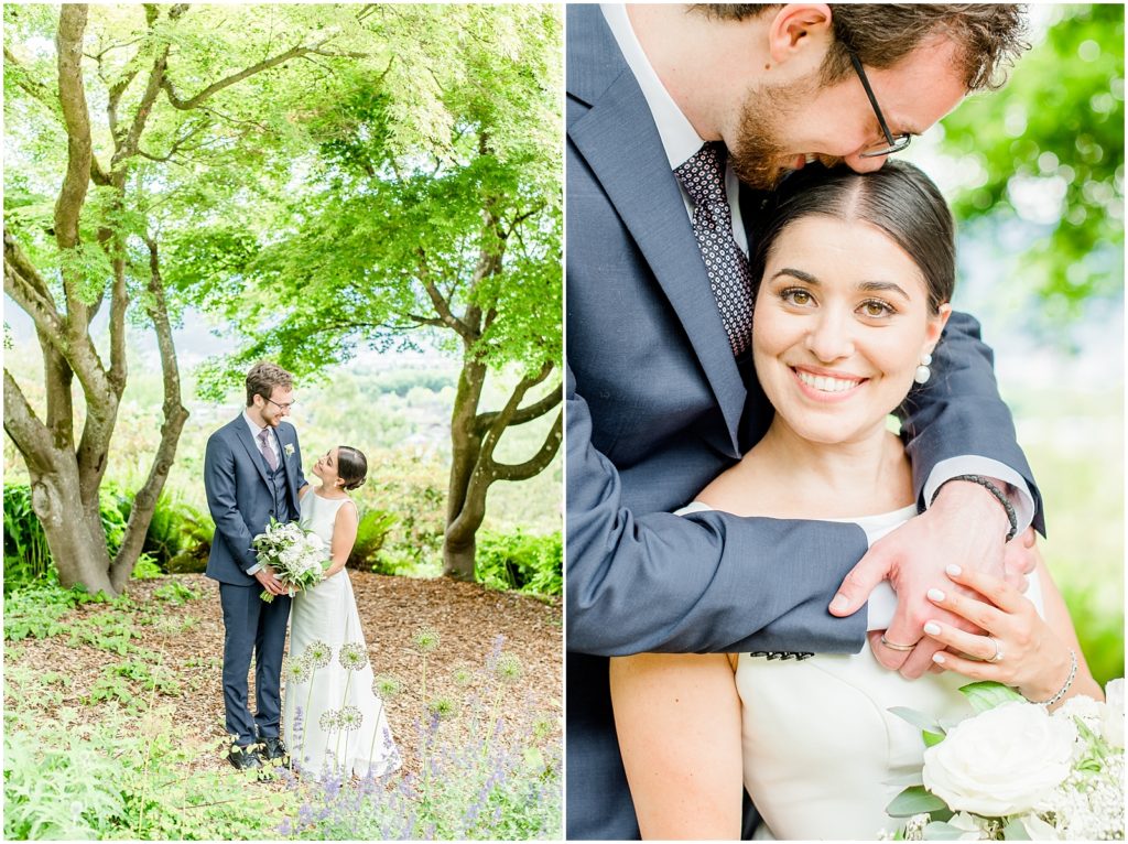 Burnaby Vancouver Wedding Bride and Groom hugging in Queen Elizabeth Park