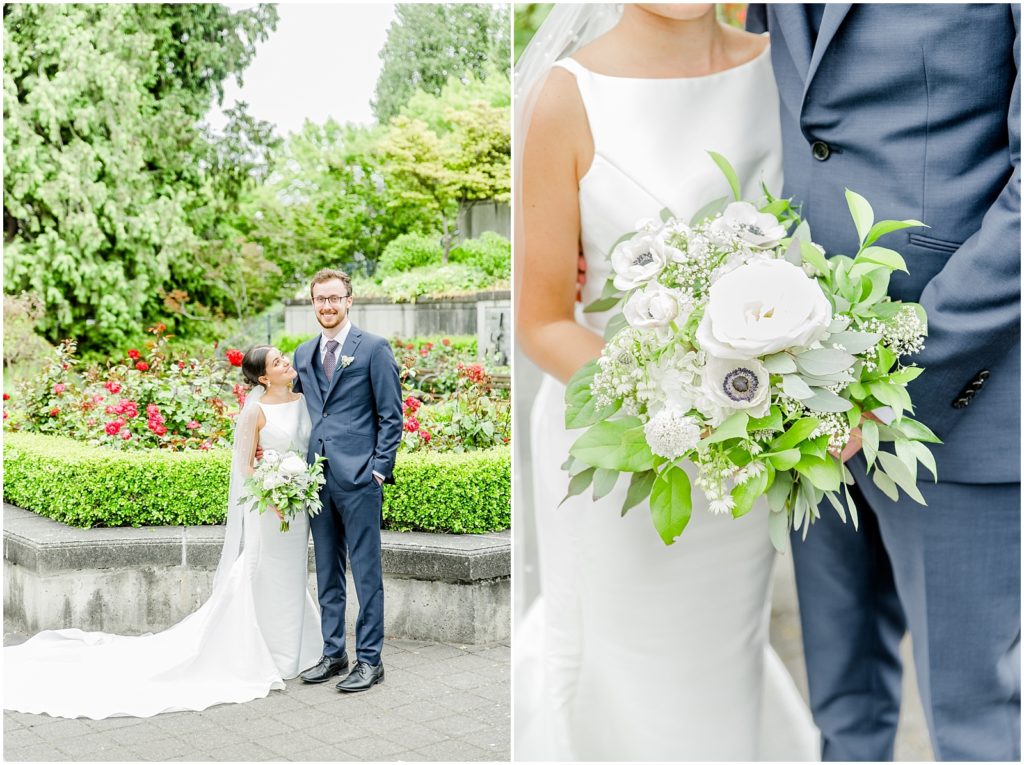 Burnaby Vancouver Wedding new husband and wife at the UBC Rose Garden