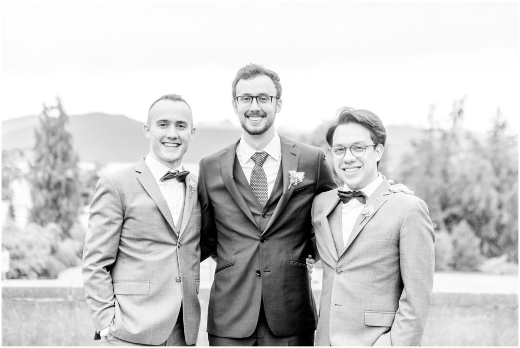 Burnaby Vancouver Wedding Groom and Groomsmen at the UBC Rose Garden