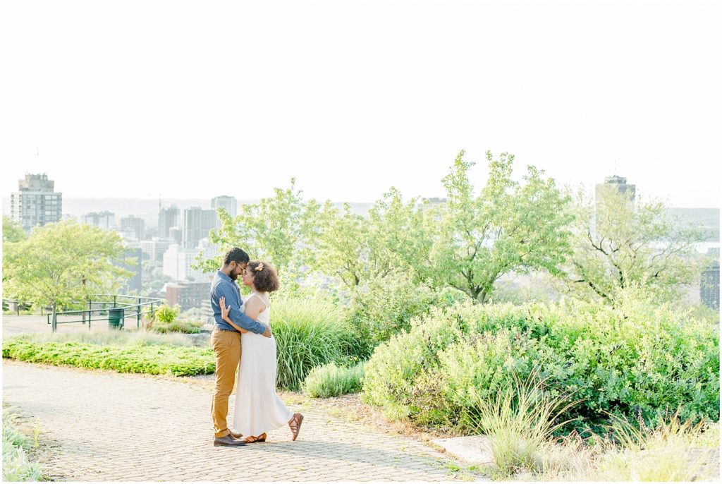 Sam Lawrence Park Hamilton Engagement Session couple nuzzling on path