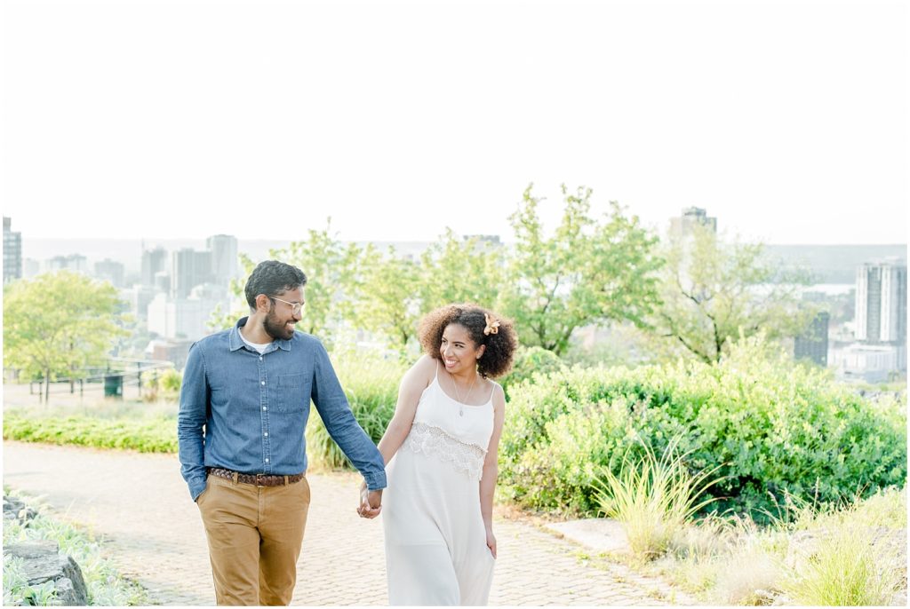 Sam Lawrence Park Hamilton Engagement Session couple walking on path