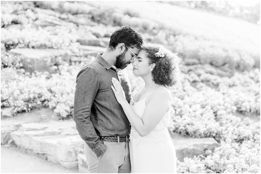 Sam Lawrence Park Hamilton Engagement Session couple nuzzling noses in black and white