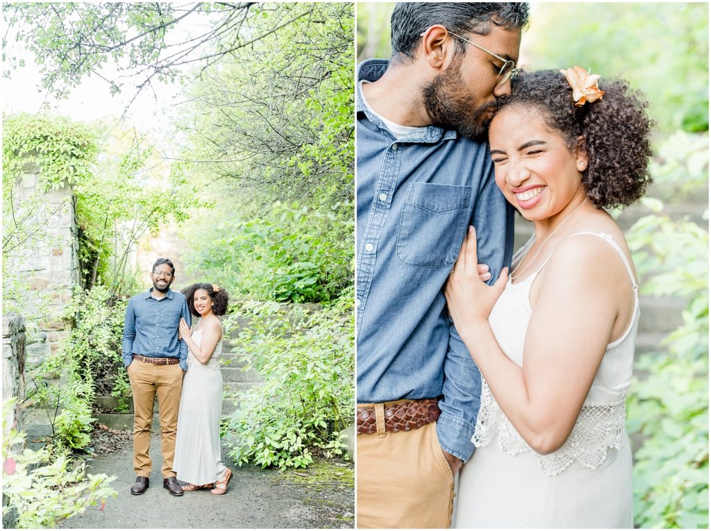 Sam Lawrence Park Hamilton Engagement Session couple smiling on overgrown path