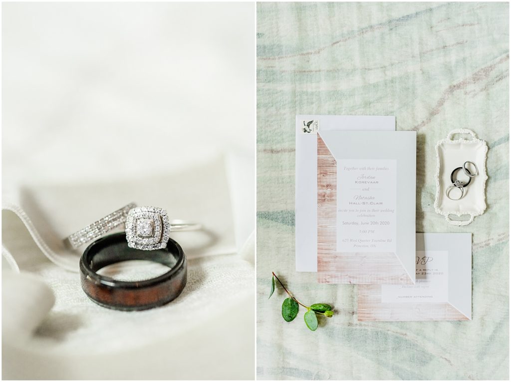 Princeton backyard wedding invitation and ring photos