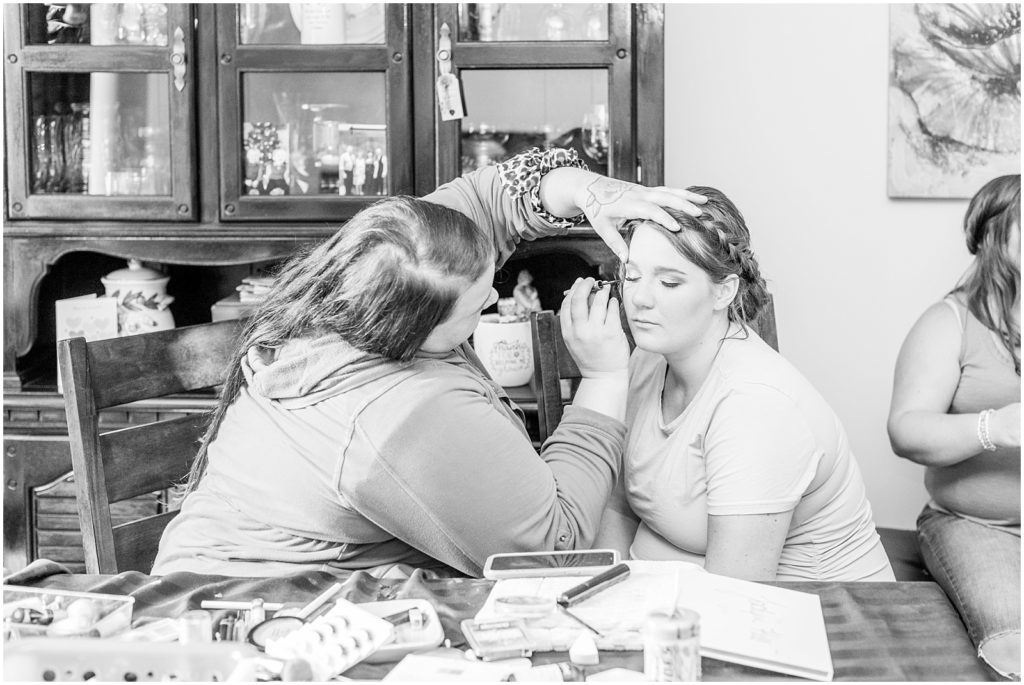 Princeton backyard wedding bride's makeup being applied