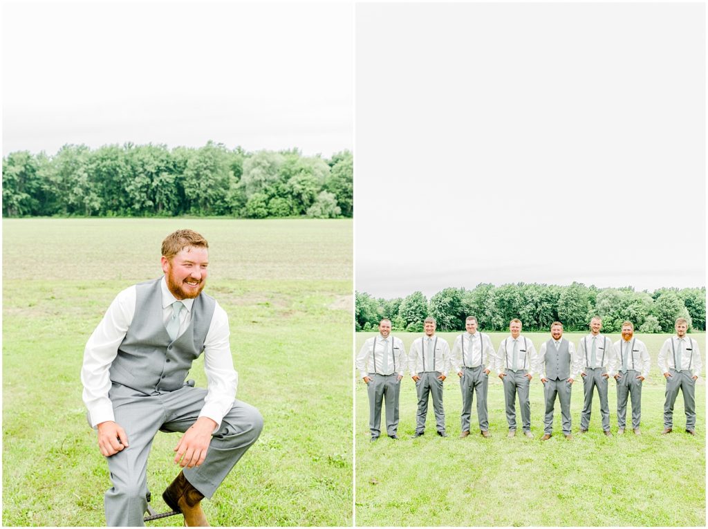 Princeton backyard wedding groom and groomsman in the field