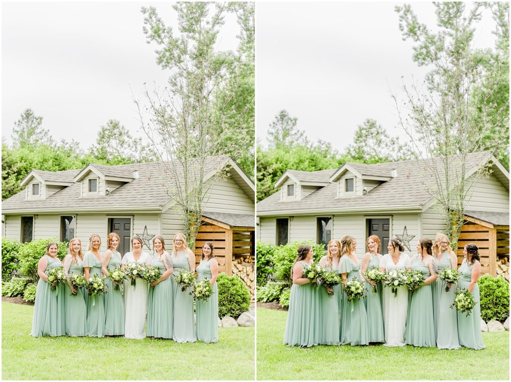 Princeton backyard wedding bride and bridesmaids laughing together