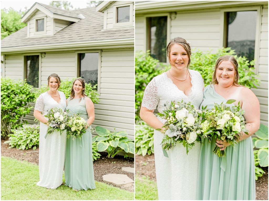 Princeton backyard wedding bride with bridesmaid portraits