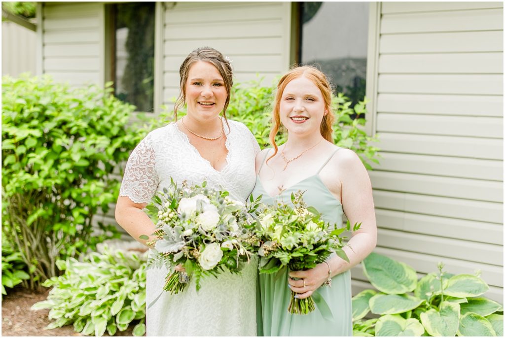 Princeton backyard wedding bride with bridesmaid portraits